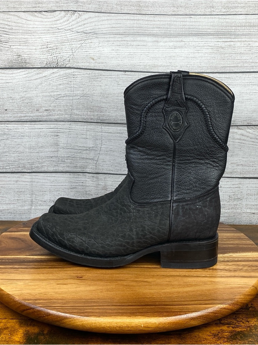 Parmenia Boots Black Leather Square Toe Pull On Cowboy Boots Men’s Size 9